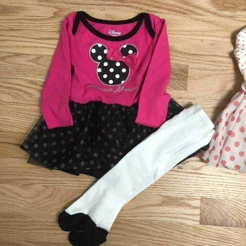 Disney Minnie Mouse Outfit Bundle Sz 12 Months Dress Leggings Pink Girls